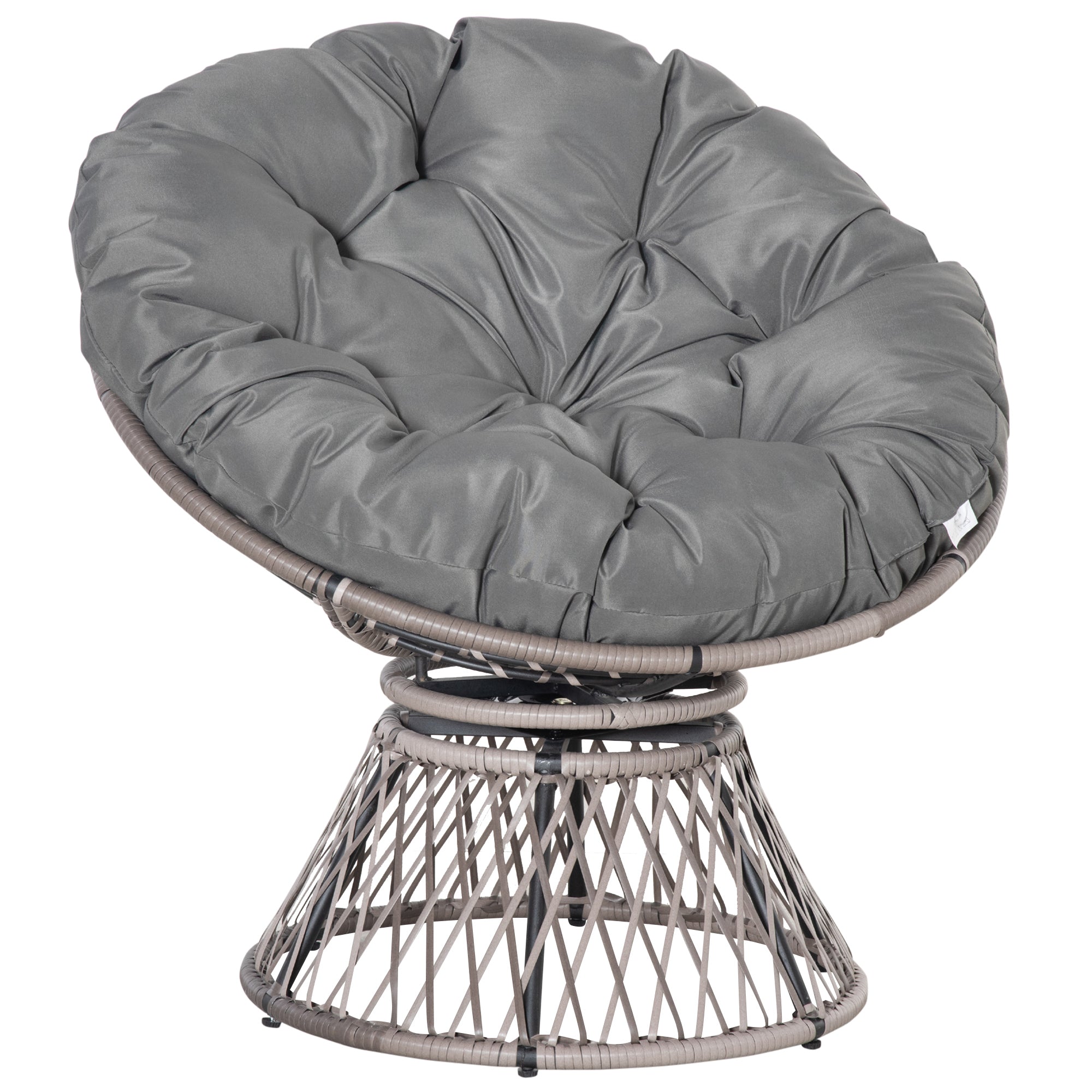 360° Swivel Rattan Papasan Moon Bowl Chair Round Lounge Garden Wicker  Basket Seat with Padded Cushion Oversized for Outdoor Indoor, Grey