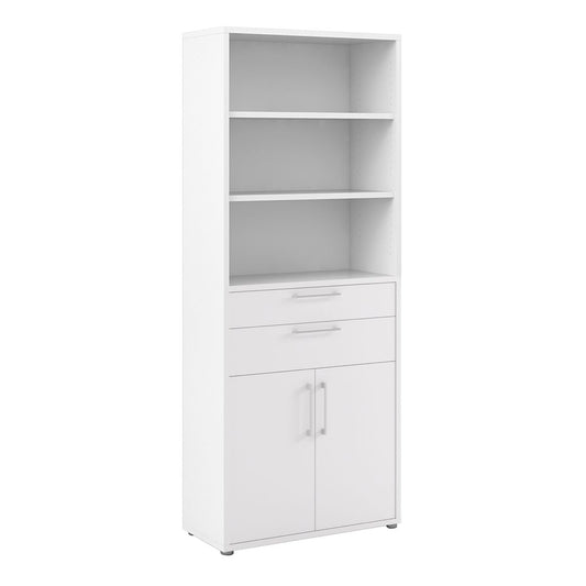 Prima Bookcase 3 Shelves with 2 Drawers & 2 Doors in White