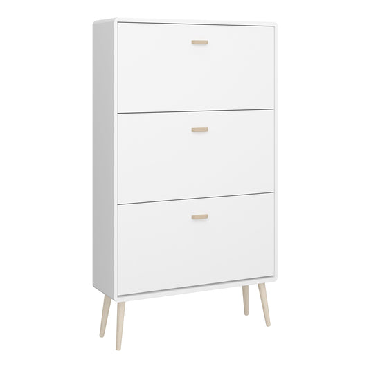 Mino Shoe Cabinet with 3 Flip Down Doors in Pure White