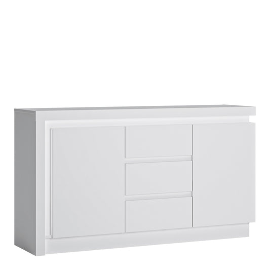 Lyon 2 Door 3 Drawer Sideboard (w/ LED Lighting) in White & High Gloss