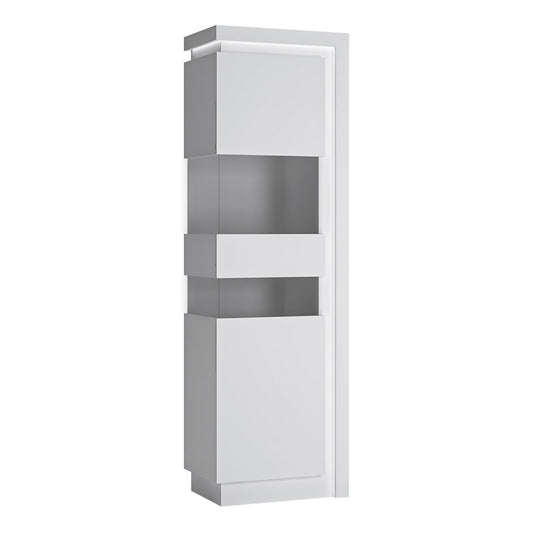 Lyon Tall Narrow Display Cabinet (LHD) (w/ LED Lighting) in White High Gloss