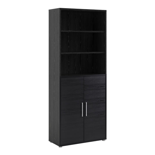 Prima Bookcase 3 Shelves with 2 Doors in Black Woodgrain
