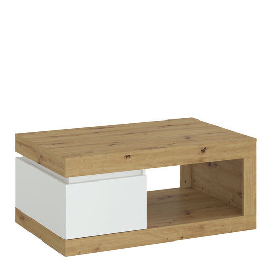Luci 1 Drawer Coffee Table in White & Oak