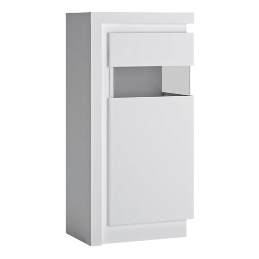 Lyon Low Narrow Display Cabinet (RHD) (w/ LED Lighting) in White High Gloss