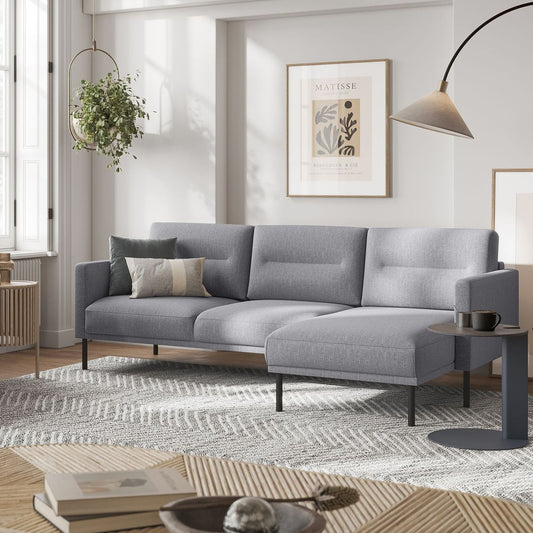 Larvik Chaiselongue Sofa (RH) - Grey, Black Legs