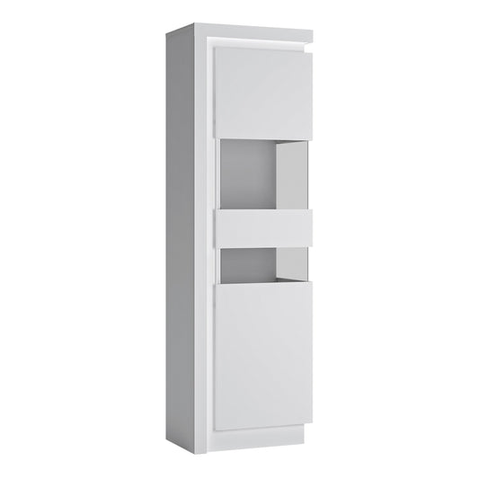 Lyon Tall Narrow Display Cabinet (RHD) (w/ LED Lighting) in White High Gloss