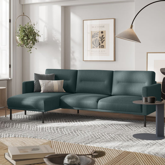Larvik Chaiselongue Sofa (LH) - Dark Green, Black Legs