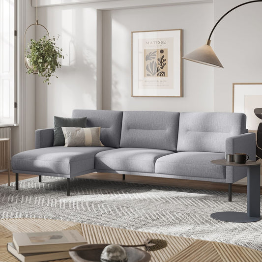 Larvik Chaiselongue Sofa (LH) - Grey, Black Legs